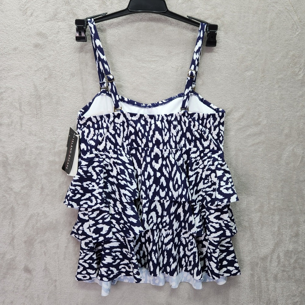 Island Escape Tankini Size 8 Navy Blue Tiered Ruffled Waist Minimizer Swimsuit - Picture 3 of 8
